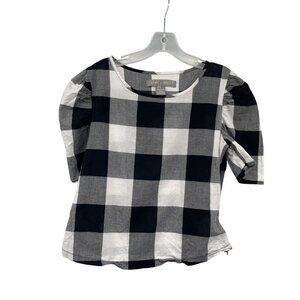 Lark + Grey Womens Crop Top Checkered Black/White Short Sleeve Size Medium